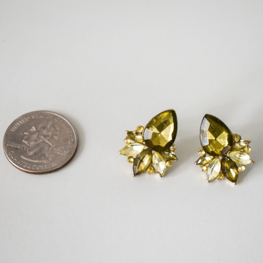 Vintage Gold Chartreuse Green Gem Stud Earrings